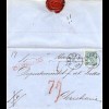 Norwegen 1868, roter L1 REKOMMANDERES auf Einschreiben Brief v. Bergen m. 4 Sk.