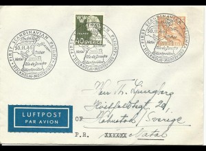 Schweden 1946, Erstflug Brief Stockholm-Montevideo, Etappe bis Natal, Brasilien