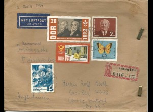 DDR 1964, 5 Marken auf Reko Luftpost Drucksache v. Leipzig n. Argentinien