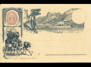 Schweiz 1893, ungebr. 5 C. Jubiläums Bild Ganzsache m. Pferde Post Kutsche