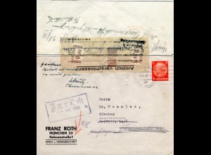 DR 1940, Retour Orts Brief v. München m. Amtlich Verschlossen Banderole