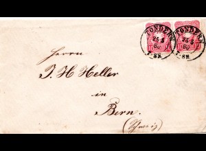DR 1880, Paar 10 Pfge. auf Brief m. Schleswig-Holstein K2 Tondern i.d. Schweiz