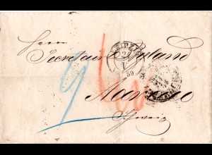 Sachsen 1859, K2 LEIPZIG auf Porto Brief via Taxis u. Baden Bahnpost i.d Schweiz