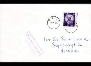 USA 1958, 3 C. auf Paquebot Schiffspost Brief n. Norwegen m. Stpl. K1 OSLO 1