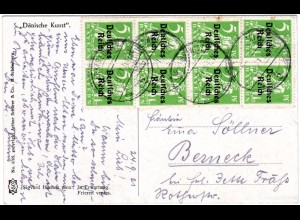 DR 1921, 5 Pf. Bayern Abschied im 8er-Block auf AK v. Marktredwitz n. Berneck