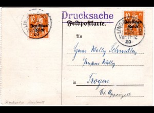 DR 1920, 2x10 Pf. Bayern Abschied, reine MeF auf Auslands Drucksache v. Lindau
