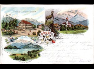 Gruss aus Bichl m. Gasthaus, 1899 gebr. Litho AK