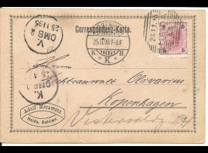 Österreich 1895, 5 Kr. auf Firmen Karte v. HAIDA n. Dänemark