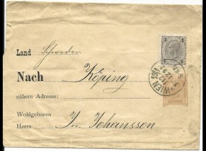 Österreich 1893, 1 Kr. auf 2 Kr. Streifband m. Zudruck v. Wien n. Schweden
