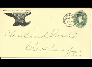 USA 1888, 2 C. Ganzsachen Umschlag v. Philadelphia m. Abbildung Amboss