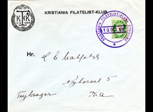 Norwegen 1918, Kristiania Filatelistklubs Utstilling, Brief m.bl. Sonderstempel 