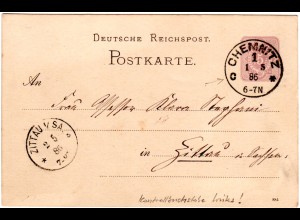 DR 1886, Klaucke Nr.35 CHEMNITZ c klar auf 5 Pf. Ganzsache n. Zittau