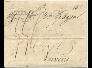 Sachsen 1832, Porto Brief aus Cottbus n. Belgien m. Stpl. LEIPZIG 