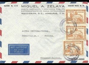 Honduras 1964, MeF 3x0,40 L Archäologie Konferenz auf Luftpost Brief n. Schweden