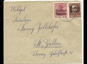 Bayern 1920, 10+50 Pf. auf Brief v. Grafenrheinfeld i.d. Schweiz