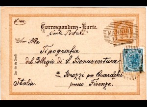 Österreich 1897, 3Kr. Zusatzfr. auf 2 Kr. Ganzsache v. Manning n. Italien