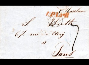 Sachsen 1856, K2 LEIPZIG u. L1 UPA3eR auf Brief m. Frankreich Portostpl. "7"