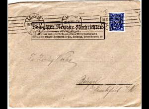 DR 1922, 6 Mk. m. perfin Firmenlochung auf Brief v. Leipzig