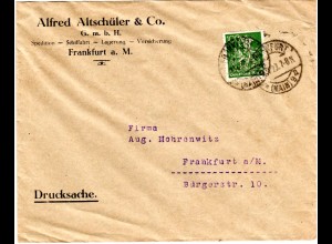 DR 1922, 100 Pf. m. perfin Firmenlochung auf Brief v. Frankfurt