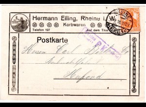 DR 1918, 7 1/2 Pf. auf Werbung Reklame Karte v. Rheine. Zensur