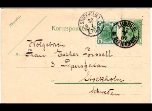 Österreich 1907, 5 H. auf 5 H. Ganzsache v. K1 AUSSEE IN STEIERMARK n. Schweden