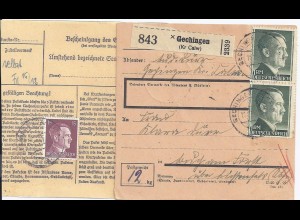 DR 1942, Gechingen (Kr Calw), Paketkarte m. vor- u. rückseitiger Frankatur 