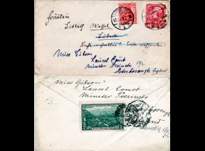 Österreich 1909, 10 H. auf Brief v. Meran m. 10 Pf. DR f. Nachsendung v. Lübeck