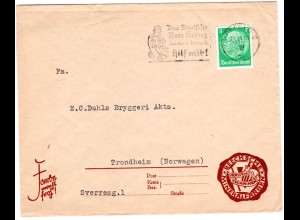 DR 1939, EF 5 Pf. auf Drucksache Brief v. KREFELD 2 n. Norwegen