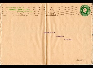 GB, 1/2d Privat Ganzsache Brief H. Morris, Loughborough nach Finnland