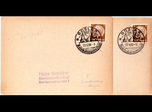 DR 1939/42, Goslar Reichsbauernstadt, 2 unterschsch. So-Stpl. auf 2 Karten