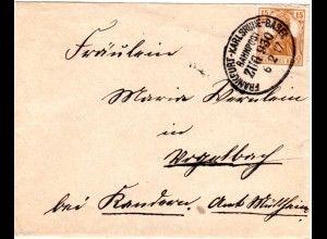 DR 1917, Bahnpost Stpl. Frankfurt-Karlsruhe-Basel klar auf Brief m. 15 Pf.