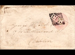 GB 1845, 1d Ganzsache Brief m. klarem Irland Stpl. 243 nach Dublin.
