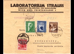 DR 1938, 4 Marken auf Adressaufkleber f. Drucksachensendung v. Wien n. Dänemark