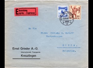 Schweiz 1942, 30+60 C. auf Express Brief v. Kreuzlingen n. Bulgarien.