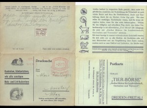 DR 1934, Freital (Dresden) Freistempel auf Tier Börse Antwort Faltkarte. #2250