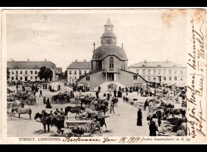 Schweden, Lidköping Torget m. Pferden u. Personen, 1904 gebr. sw-AK