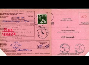 BRD 1968, HANNOVER PSCHA uu rücks. auf Internationaler Postanweisung v. Schweden