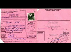 BRD 1968, DORTMUND - EVING rücks. auf Int. Postanweisung v. Schweden