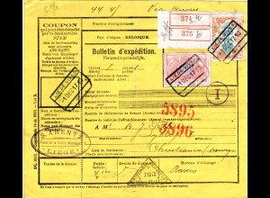 Belgien 1917, 50 C.+2 Fr. Eisenbahn Marken auf Paketkarte v. Liege n. Norwegen