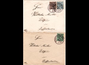Württemberg 1896, 2 Ortsbriefe Stuttgart-Zuffenhausen m. versch. Frankaturen