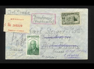 Uruguay Schweiz 1953, Drucksache Einschreiben Luftpost Brief v Montevideo. #1216