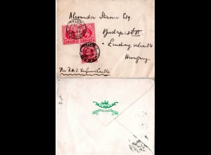 Natal 1905, 3x 1d auf Hotel Schiffs Brief v. Durban n. Ungarn.