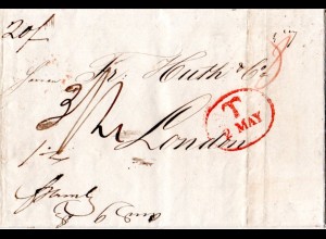 Schweden 1843, R3 GÖTHEBORG rücks, auf Brief m. diversen Stempeln n. GB
