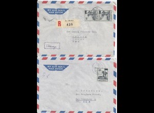 Schweiz 1951, Au St. Gallen, 2 Luftpost Brief n. USA, 1mal Einschreiben. #1900