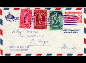 Panama 1956, 4 Marken auf Hotel Brief per Luftpost n. NL