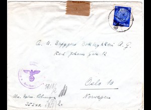 FP WK II 1941, EF 25 Pf. auf Zensur Brief v. 35240 n. Norwegen