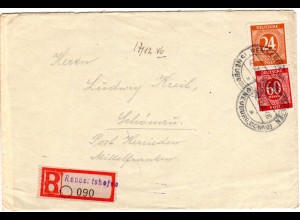 1946, 24+60 Pf. auf Brief m. provisorischem Einschreiben Zettel v. RENNERTSHOFEN