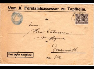 Bayern 1919, 25 Pf. Dienst auf Brief v. Forstamt TAPFHEIM