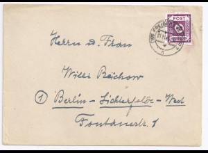 SBZ 1945, EF 40 Pf. auf Brief (Porto bis 500 g) v. Freiberg Sachsen. #1052