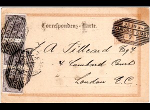 Österreich 1897, 3x1 Kr. als Zusatzfr. auf 2 Kr. Ganzsache v. KARLSBAD STADT 
